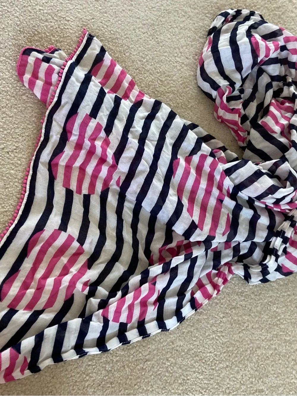 Talbots tiny pompom pink hearts and stripes scarf